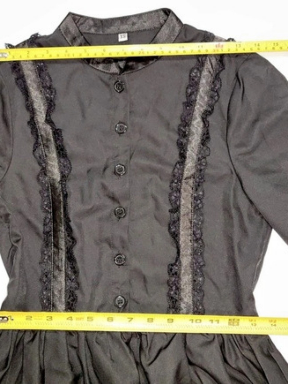 NWOT Black Gothic Victorian Prairie Dress Lace Velvet Trim Costume Women XS - Picture 9 of 10